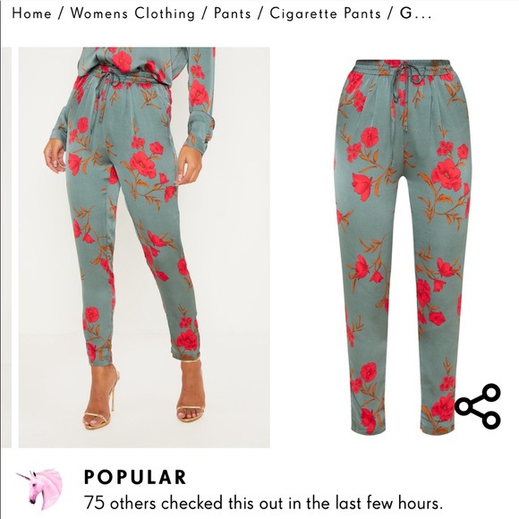 PrettyLittleThing Pants - Pretty little thing green floral trousers